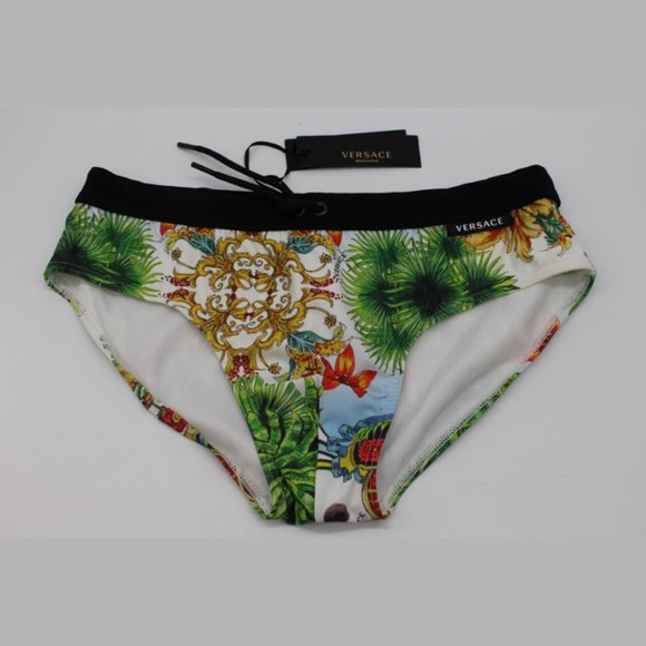 Versace Other - Versace Men's Blue Swim Briefs Shorts Trunks Size 4 (MEDIUM) WHITE BAROCCO